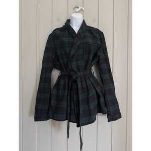 Vintage Pendleton Black Watch Tartan Wool Coat Robe Jacket Belted M Medium